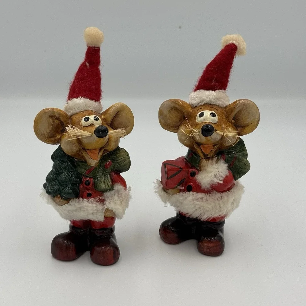 Vintage Set Of‎ Ceramic Santa Mice